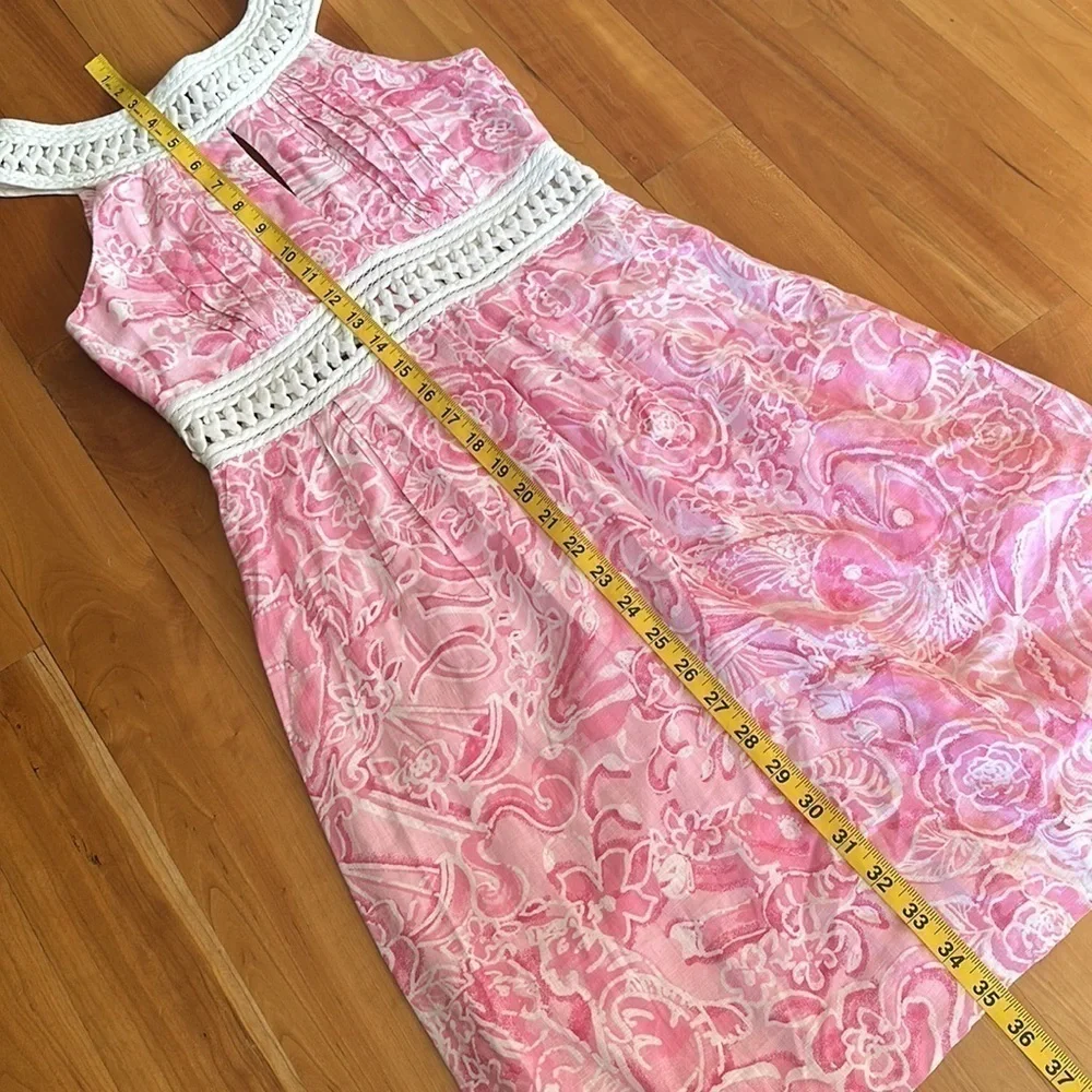 Lilly Pulitzer vintage 100% linen dress what’s your sign sundress pink white